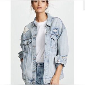 Levi’s Baggy Shredded Distressed Denim Jacket in Size S